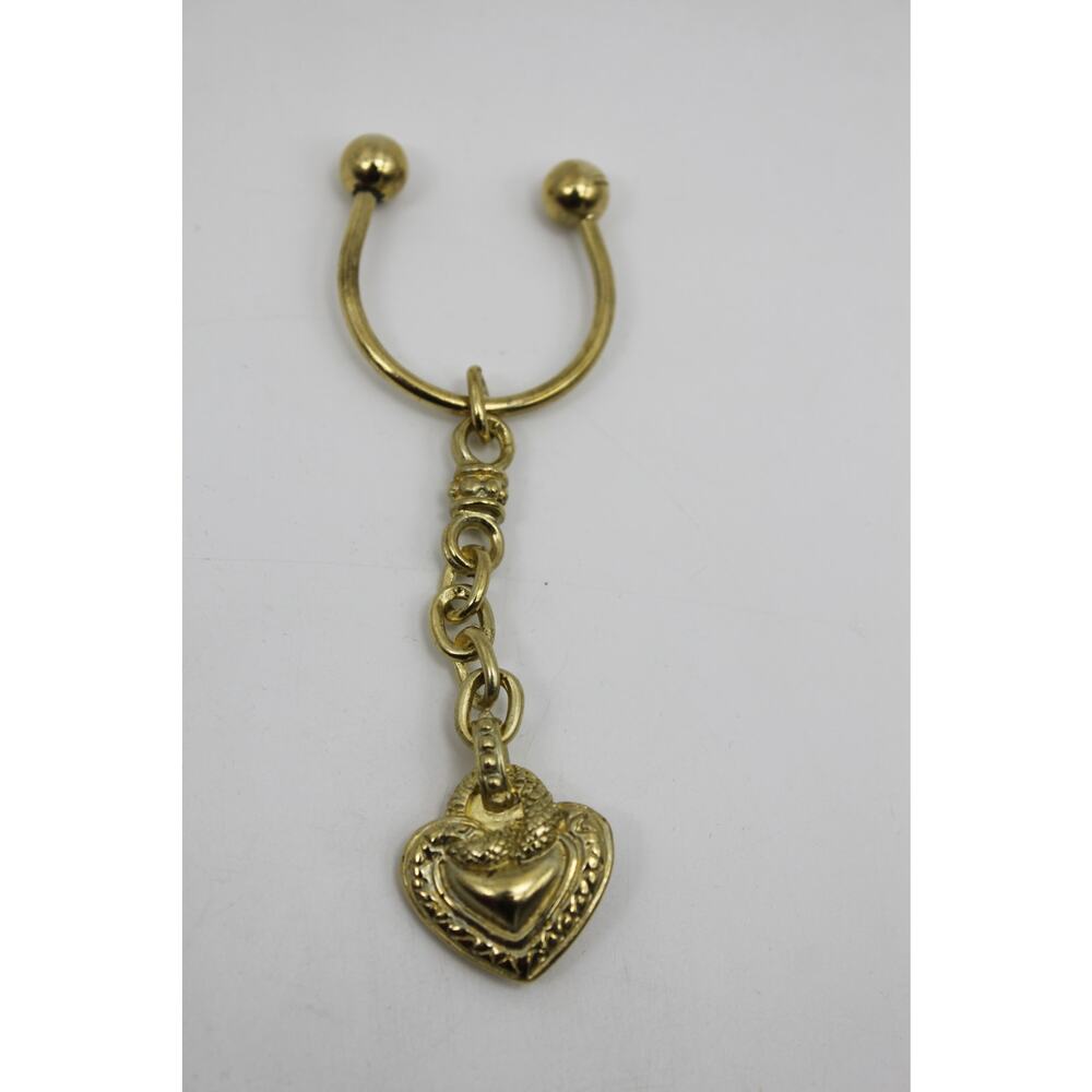 Vtg Judith Ripka Gold Tone Heart Key Chain Fob Dangle is 2.5" Long w/ Pouch
